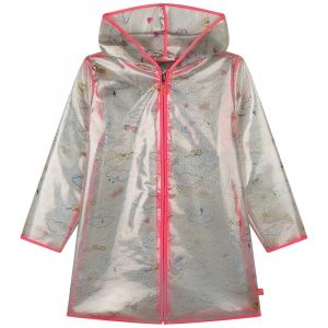 Girls Clear/Pink Printed Clear Raincoat