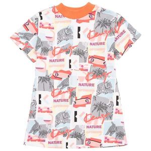 Girls Coral Red Collage Print Dress