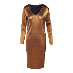 Womens Gold Metallic Taina Metallic Pleated Dress