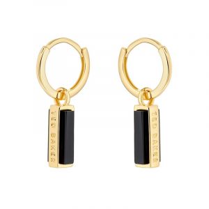 Womens Gold/Black Agate Gwennie Gem Bar Huggie Earring