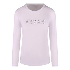 Armani Exchange T Shirt Womens Optic White Studded Logo L/s T Shirt 
