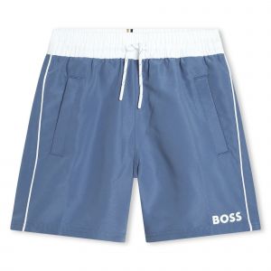 BOSS Swim Shorts Boys Slate Blue Logo Swim Shorts