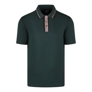 PS Paul Smith Polo Shirt Mens Bottle Green Stripe Collar Regular Fit S/s Polo Shirt