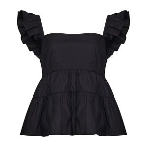 French Connection Top Womens Black Rhodes Poplin Tiered Cami | Hurleys