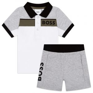 Toddler Grey Marl Logo S/s Polo + Shorts Set