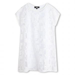 DKNY Dress Girls White Embroidered Grid Dress