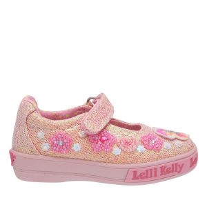 Girls Peach Glitter Paloma Butterfly Dolly Shoes (22-33)