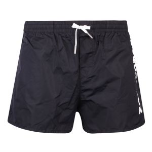Mens Black/White Branded Leg Swim Shorts
