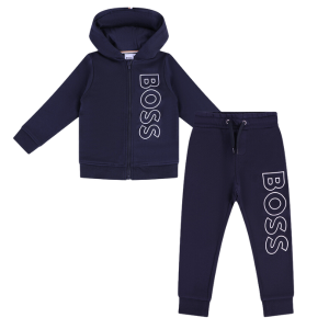 BOSS Tracksuit Boys Navy Outline Logo Hood Tracksuit