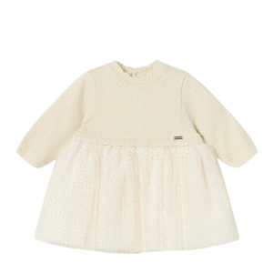 Mayoral Dress Baby Champagne Pleated Knit Tulle Dress