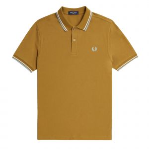 Mens Dark Caramel/Snow White/Silver Blue Twin Tipped S/s Polo