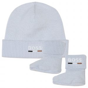 BOSS Gift Set Baby Pale Blue Knitted Hat + Booties Set