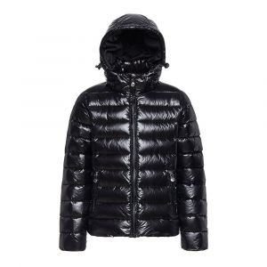 Girls Black Spoutnic Shiny Hooded Jacket