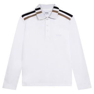 Kids White Stripe L/s Polo Shirt