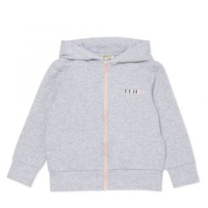 Girls Grey Marl Logo Zip Through Hooded Sweat Top