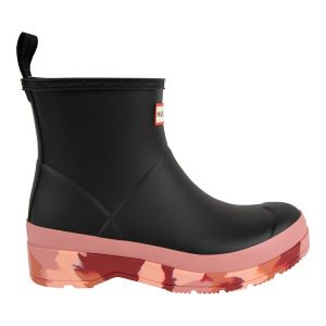Hunter Boots Womens Black/Red/Pink Play Short Camo Sole Boots 