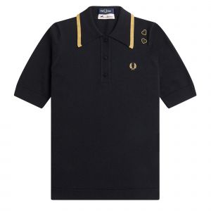 Fred Perry Knitted Polo Shirt Womens Black Amy Winehouse Knitted S/s Polo 
