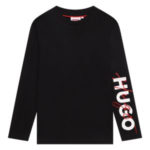 HUGO T Shirt Boys Black Logo Script Arm L/s T Shirt