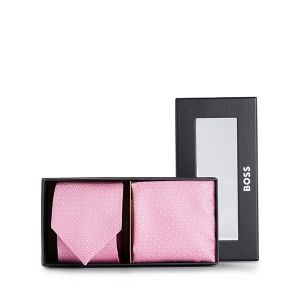 BOSS Tie + Pocket Square Set Mens Pink H-SET | Hurleys