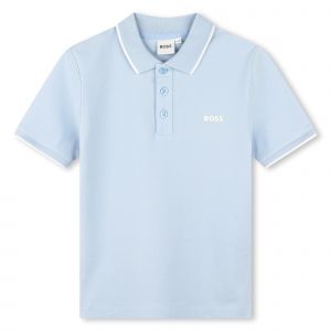 BOSS Polo Shirt Boys Pale Blue Tipped S/s Polo Shirt
