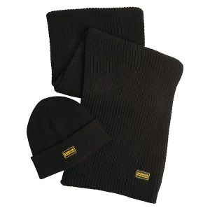 Barbour International Beanie and Scarf Mens Black Legacy Hat + Scarf Set