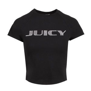Juicy Couture T Shirt Womens Black Digi Shrunken Diamante S/s | Hurleys
