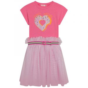 Girls Neon Pink Heart Net Skirt Dress
