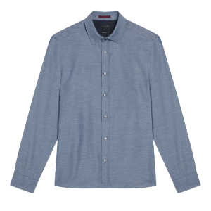 Ted Baker Shirt Mens Light Blue Crotone Herringbone L/s Shirt