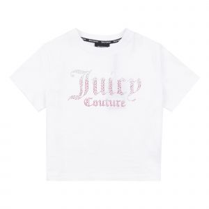 Juicy Couture T Shirt Girls Bright White Luxe Ombre Diamante S/s