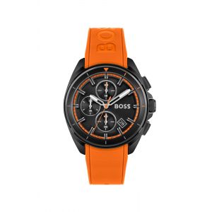 Mens Black/Orange Volane Silicone Strap Watch