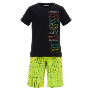 Moschino T Shirt + Short Set Boys Black/Lime Colour T + Short Set
