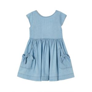 Girls Light Blue Chambray Pocket Dress