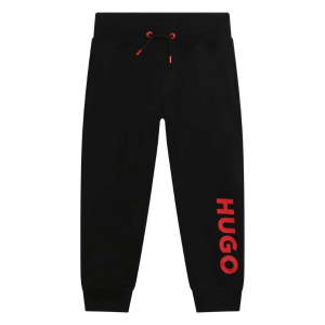 HUGO Boys Black Branded Leg Sweat Pants