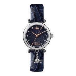 Womens Dark Blue/Silver Trafalger Leather Watch