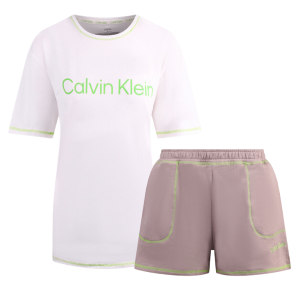 Calvin Klein Womens PET White/Satellite Branded Sleep Shorts Set 