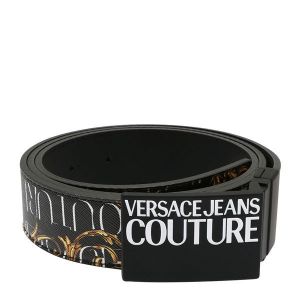 Mens Black/Gold Logo Couture Printed Belt