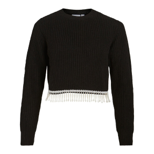 Vila Knitted Jumper Womens Black Vichichi Short Pearl Knit Top