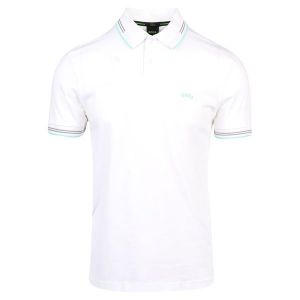 Athleisure Mens White/Green Paul Curved Slim S/s Polo Shirt