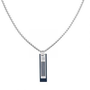 Mens Silver/Blue Double Dog Tag Necklace