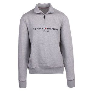 Tommy Hilfiger Sweatshirt Mens Grey Heather Tommy Logo Half Zip | Hurleys