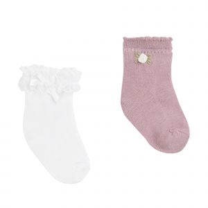 Mayoral Socks Girls Petunia/White Dressy 2 Pack Socks