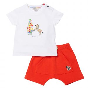 Baby White/Red Trolley Top + Short Set