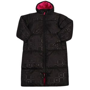 Girls Black Monogram Quilt Puffer Coat