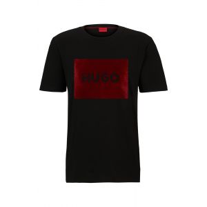 HUGO T Shirt Mens Black Dulive_V Velvet Logo S/s T Shirt