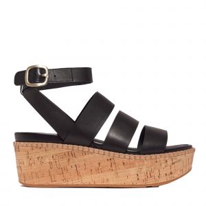 FitFlop Wedges Womens Black Eloise Cork Strappy Wedges