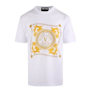 Versace Jeans Couture T Shirt Mens White/Gold Scarf Print S/s | Hurleys