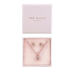 Womens Rose Gold/Silver Glitter Emillia Mini Button Necklace & Earrings Gift Set