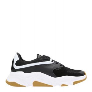 Mens Black/White Asher_Runn Leather Trainers