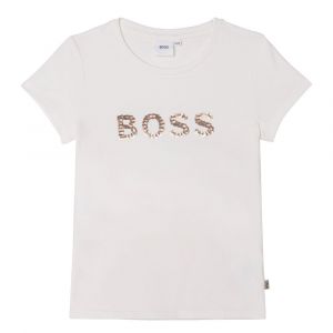 Girls Off White Sequin Logo S/s T Shirt