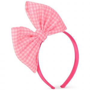 Girls Pink Gingham Bow Headband